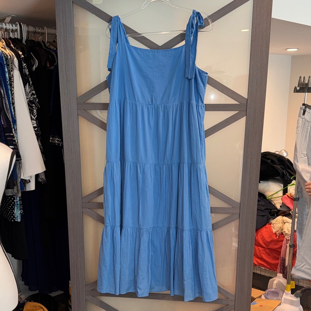 Madewell Sky Blue Tie Strap Tiered Midi Dress NWT